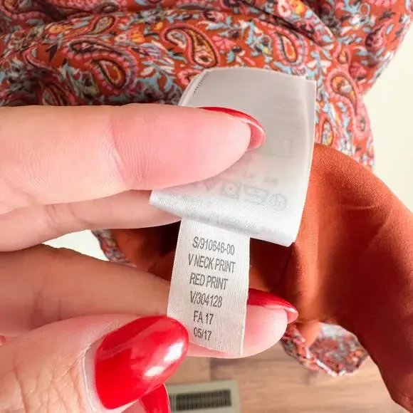 Gap Maternity Burnt Orange Paisley Print Lined Boho V Neck Long Sleeve Dress - S - Picture 6 of 9